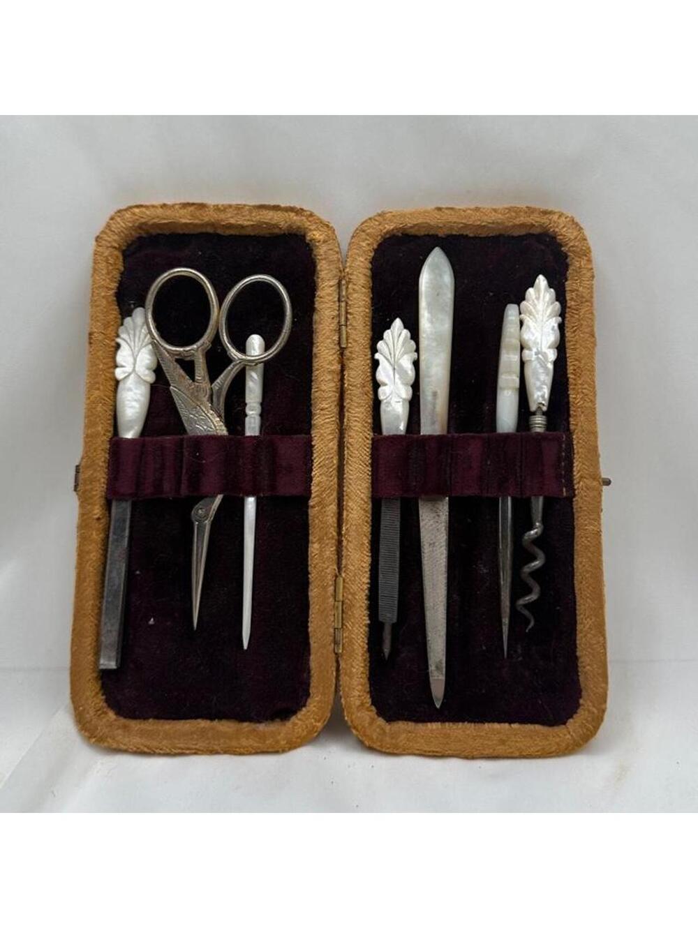 Antique Victorian to Edwardian era travel sewing and manicure etui.